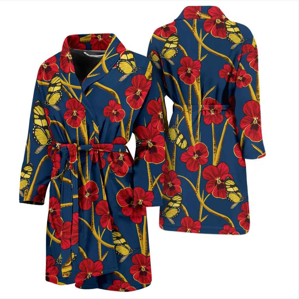Pansy Pattern Print Design A01 Men Bathrobe-JORJUNE.COM