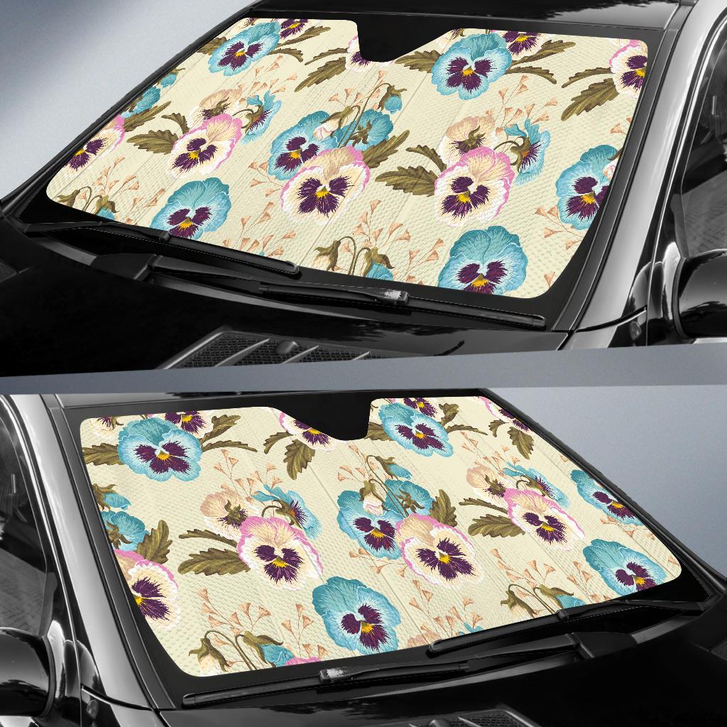 Pansy Pattern Print Design A02 Car Sun Shades-JORJUNE.COM