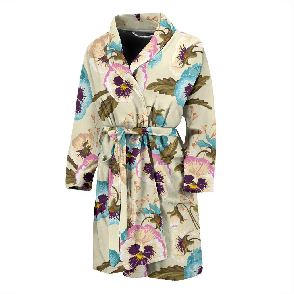 Pansy Pattern Print Design A02 Men Bathrobe-JORJUNE.COM