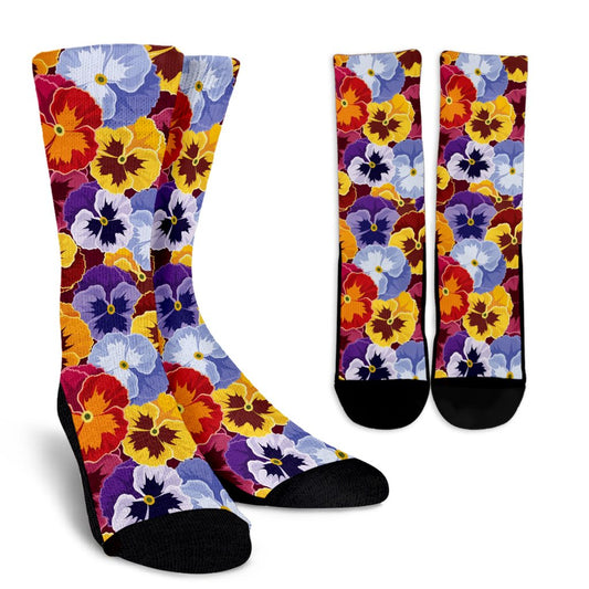 Pansy Pattern Print Design PS01 Crew Socks-JORJUNE.COM