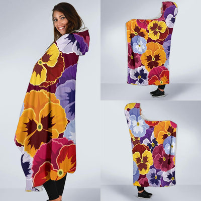 Pansy Pattern Print Design PS01 Hooded Blanket-JORJUNE.COM
