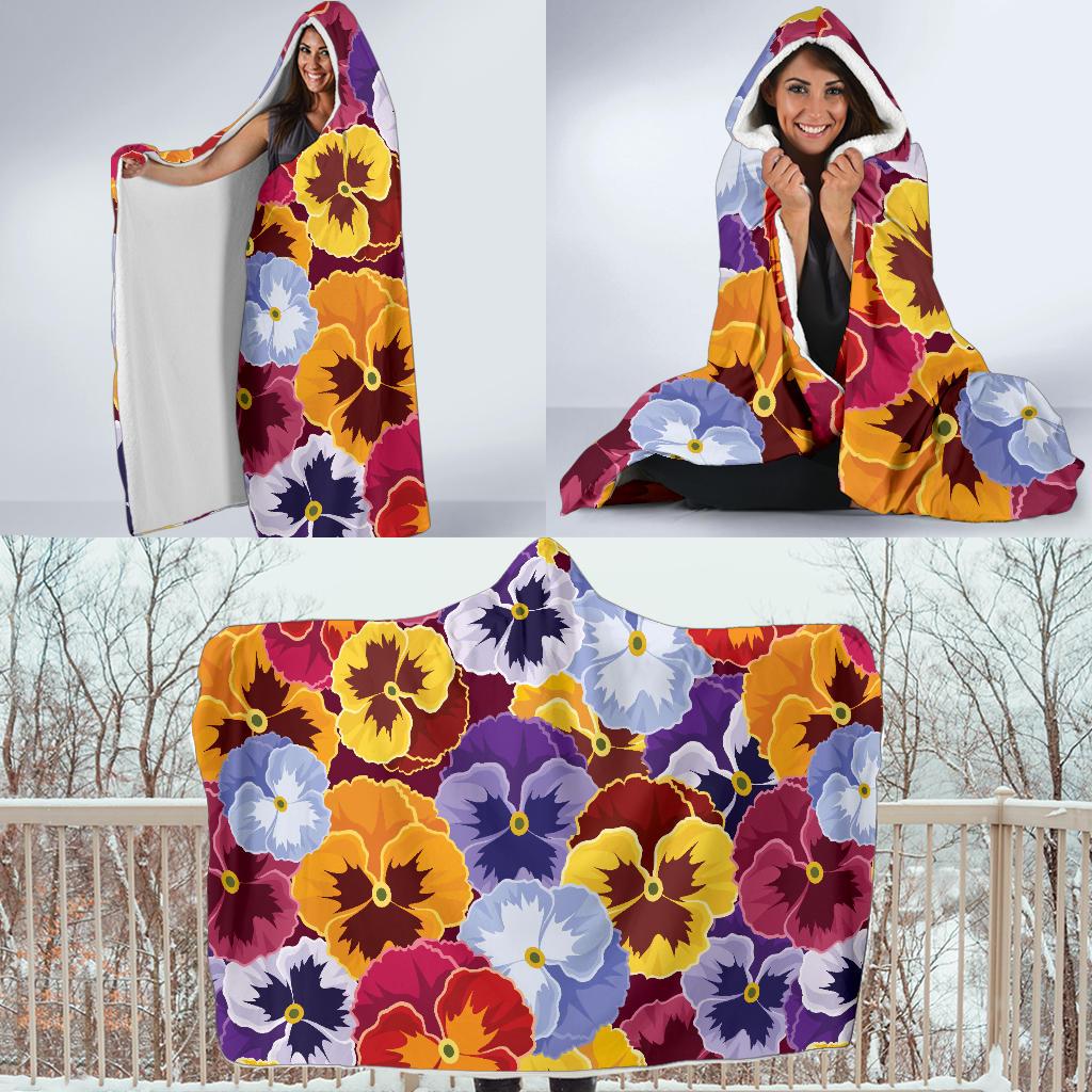 Pansy Pattern Print Design PS01 Hooded Blanket-JORJUNE.COM