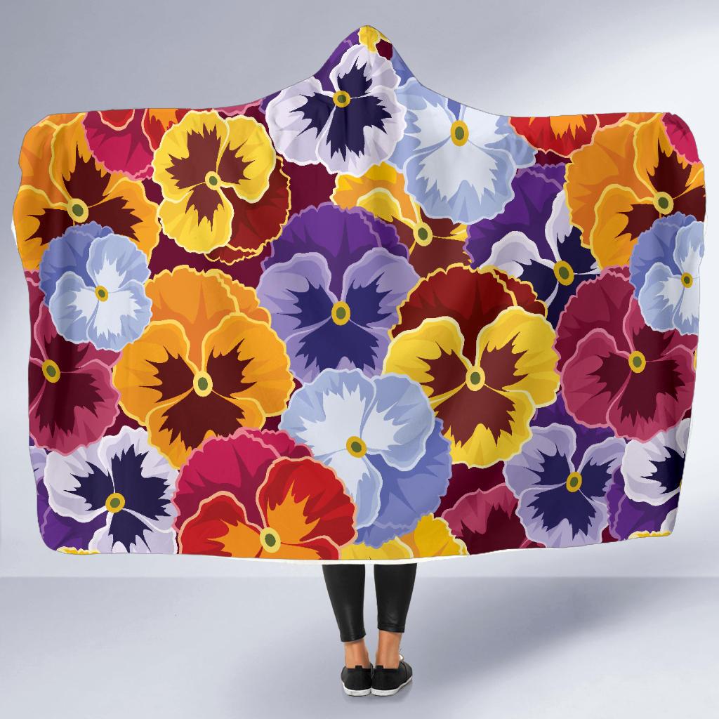 Pansy Pattern Print Design PS01 Hooded Blanket-JORJUNE.COM