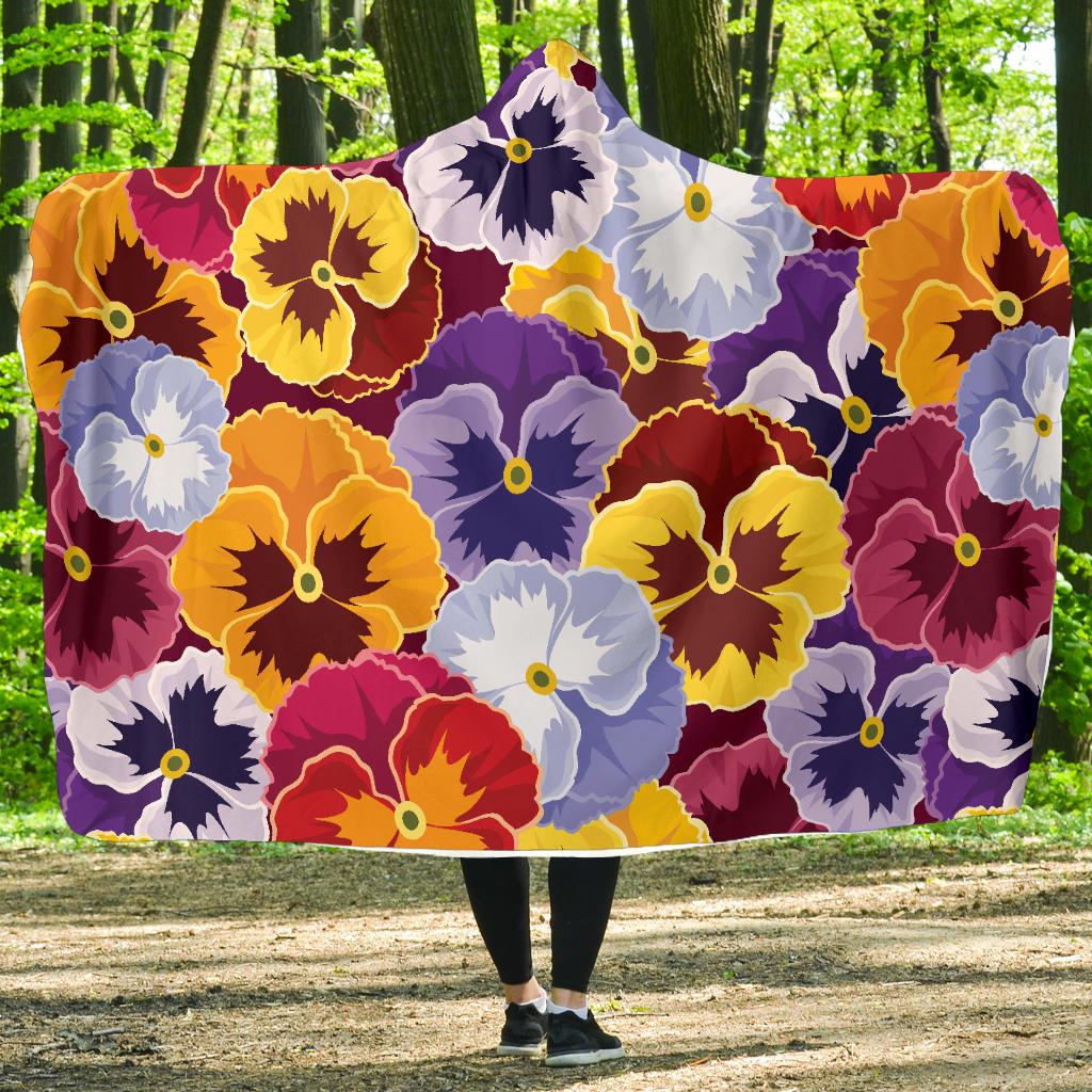 Pansy Pattern Print Design PS01 Hooded Blanket-JORJUNE.COM