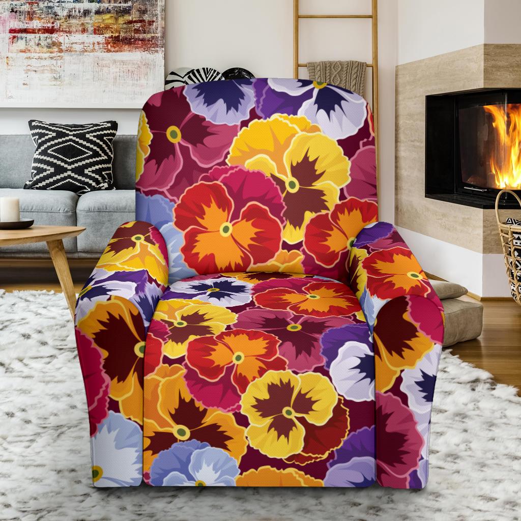 Pansy Pattern Print Design PS01 Recliner Slipcover-JORJUNE.COM