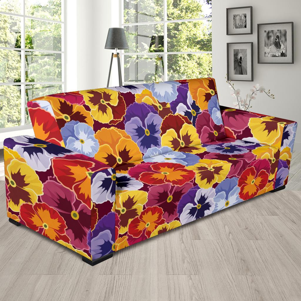 Pansy Pattern Print Design PS01 Sofa Slipcover-JORJUNE.COM