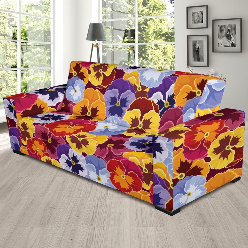 Pansy Pattern Print Design PS01 Sofa Slipcover-JORJUNE.COM