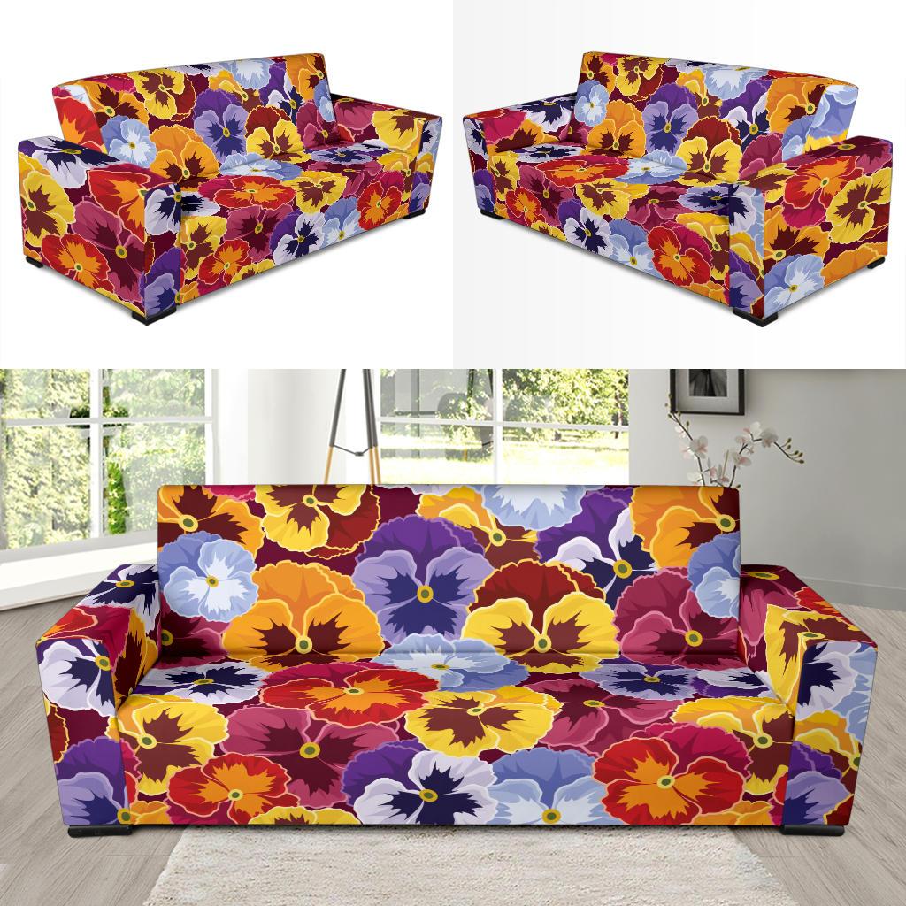 Pansy Pattern Print Design PS01 Sofa Slipcover-JORJUNE.COM