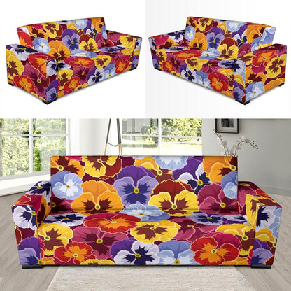 Pansy Pattern Print Design PS01 Sofa Slipcover-JORJUNE.COM