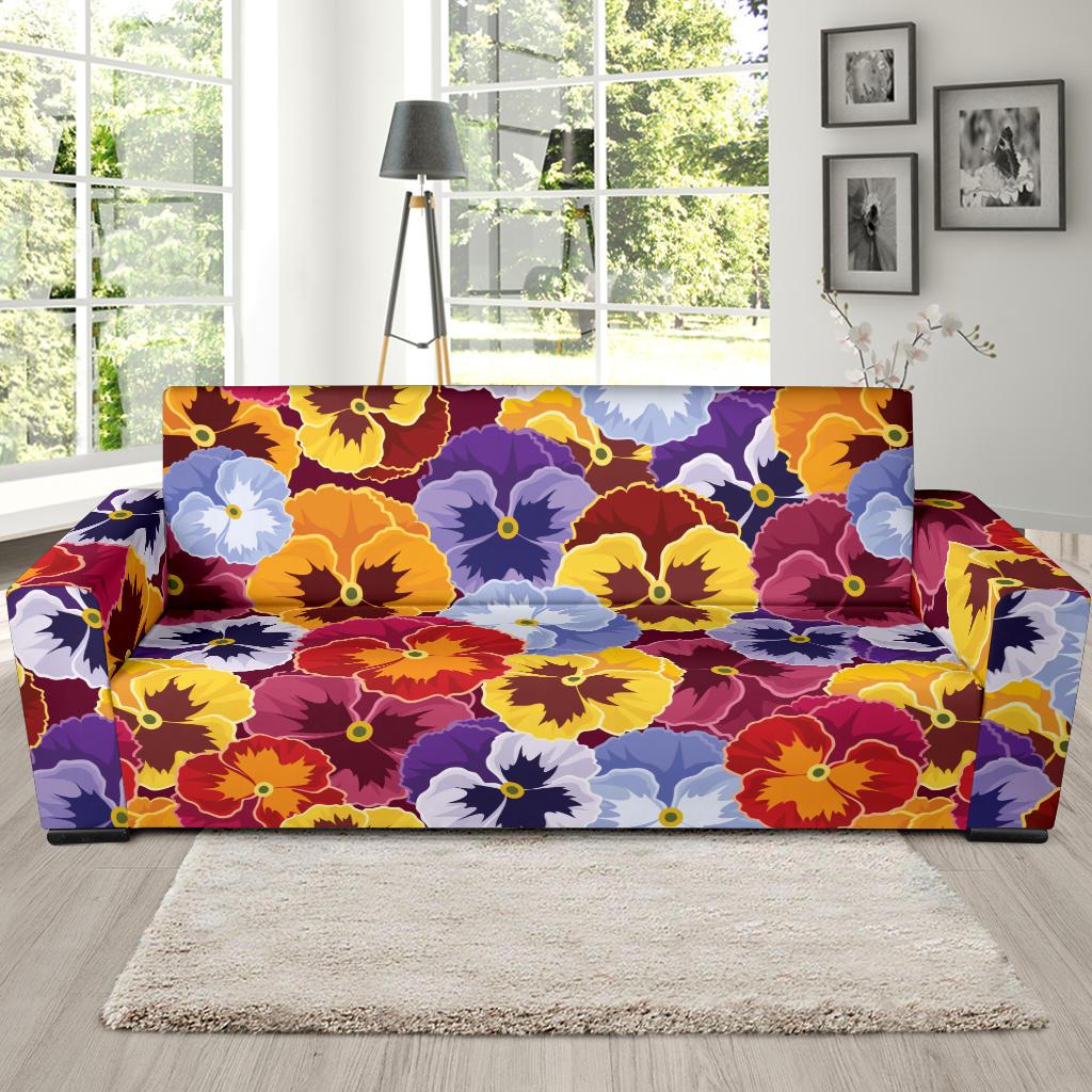 Pansy Pattern Print Design PS01 Sofa Slipcover-JORJUNE.COM
