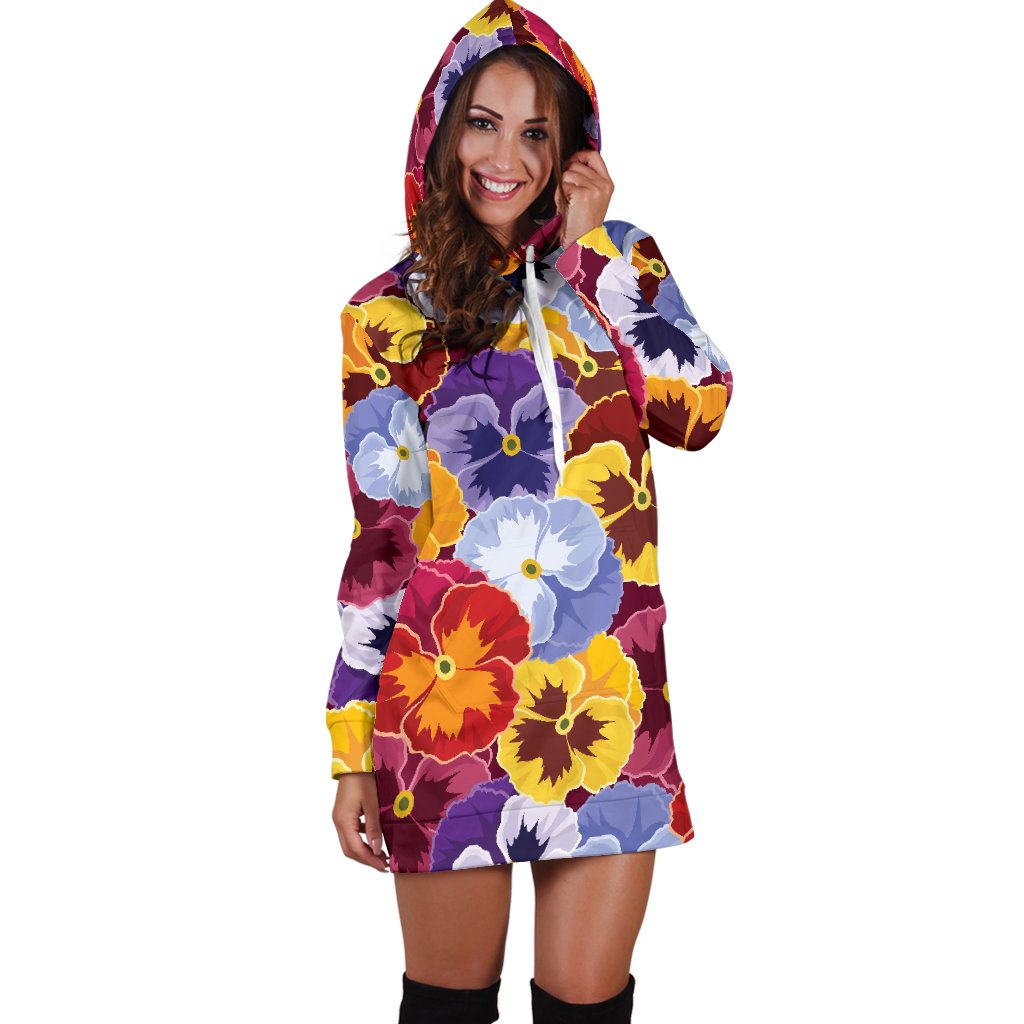 Pansy Pattern Print Design PS01 Women Hoodie Dress