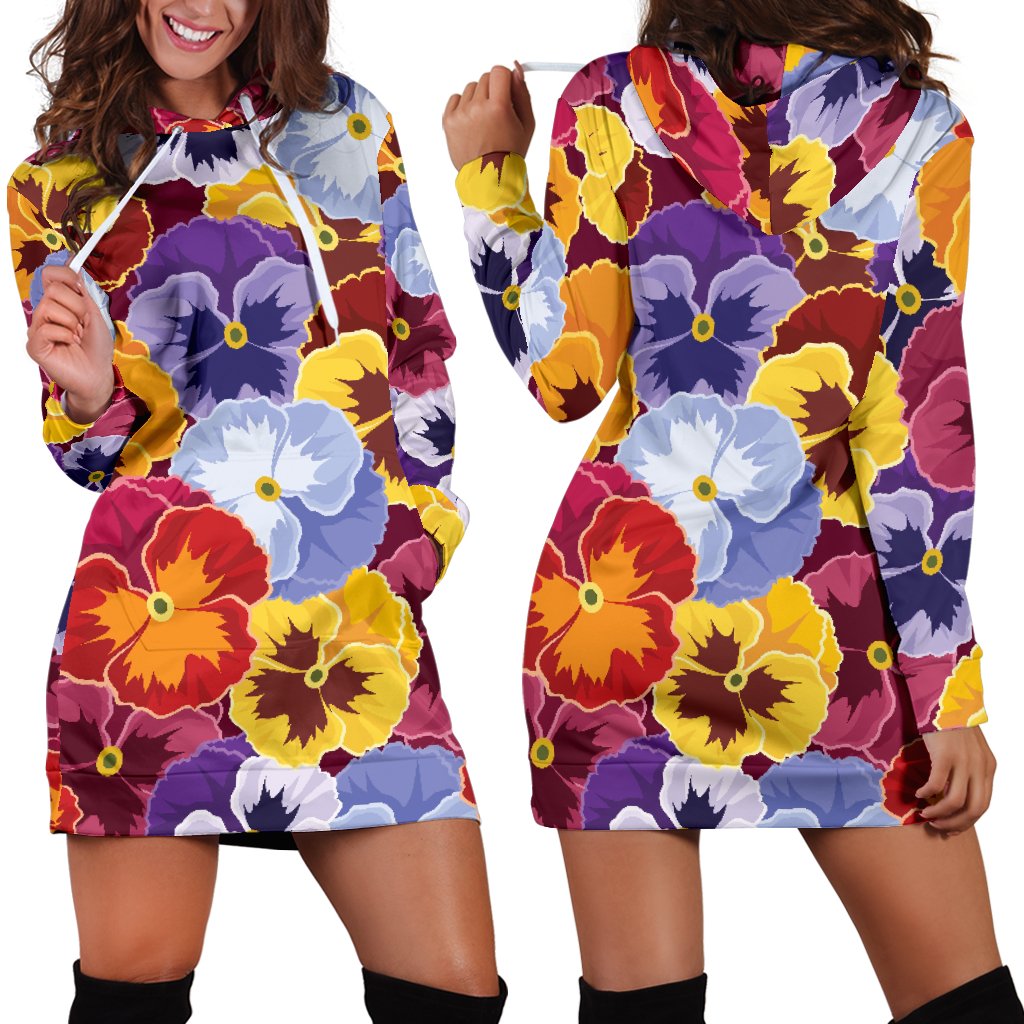 Pansy Pattern Print Design PS01 Women Hoodie Dress