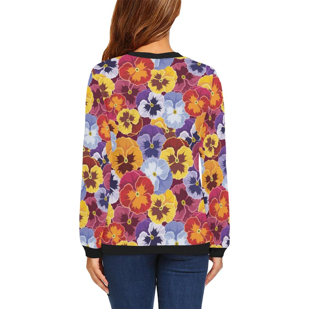 Pansy Pattern Print Design PS01 Women Long Sleeve Sweatshirt-JorJune