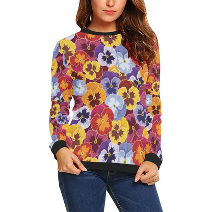 Pansy Pattern Print Design PS01 Women Long Sleeve Sweatshirt-JorJune