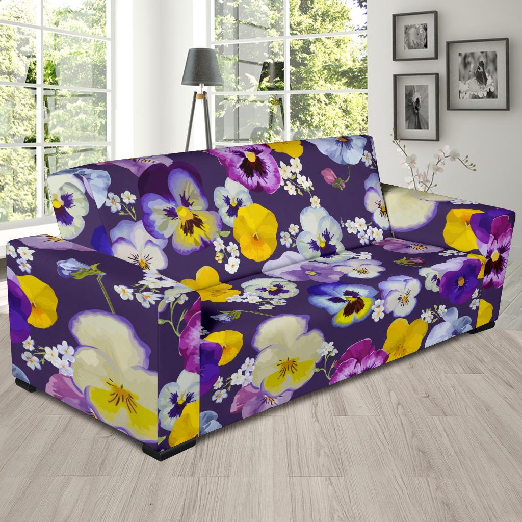 Pansy Pattern Print Design PS02 Sofa Slipcover-JORJUNE.COM