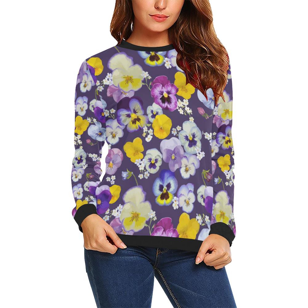 Pansy Pattern Print Design PS02 Women Long Sleeve Sweatshirt-JorJune