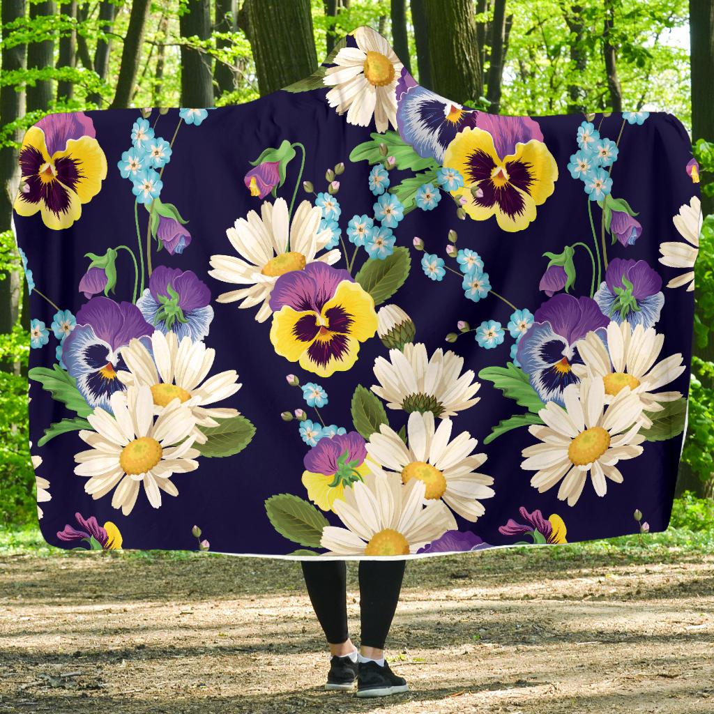 Pansy Pattern Print Design PS03 Hooded Blanket-JORJUNE.COM