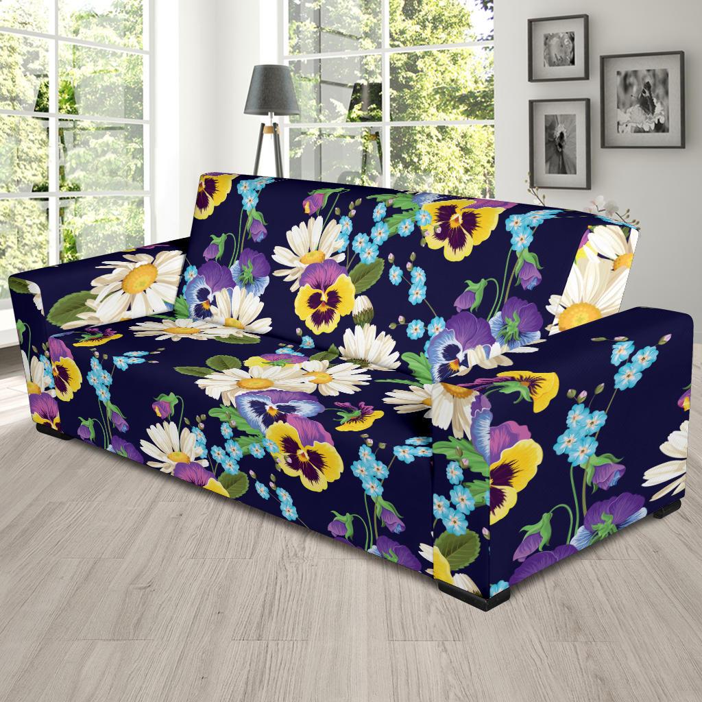 Pansy Pattern Print Design PS03 Sofa Slipcover-JORJUNE.COM