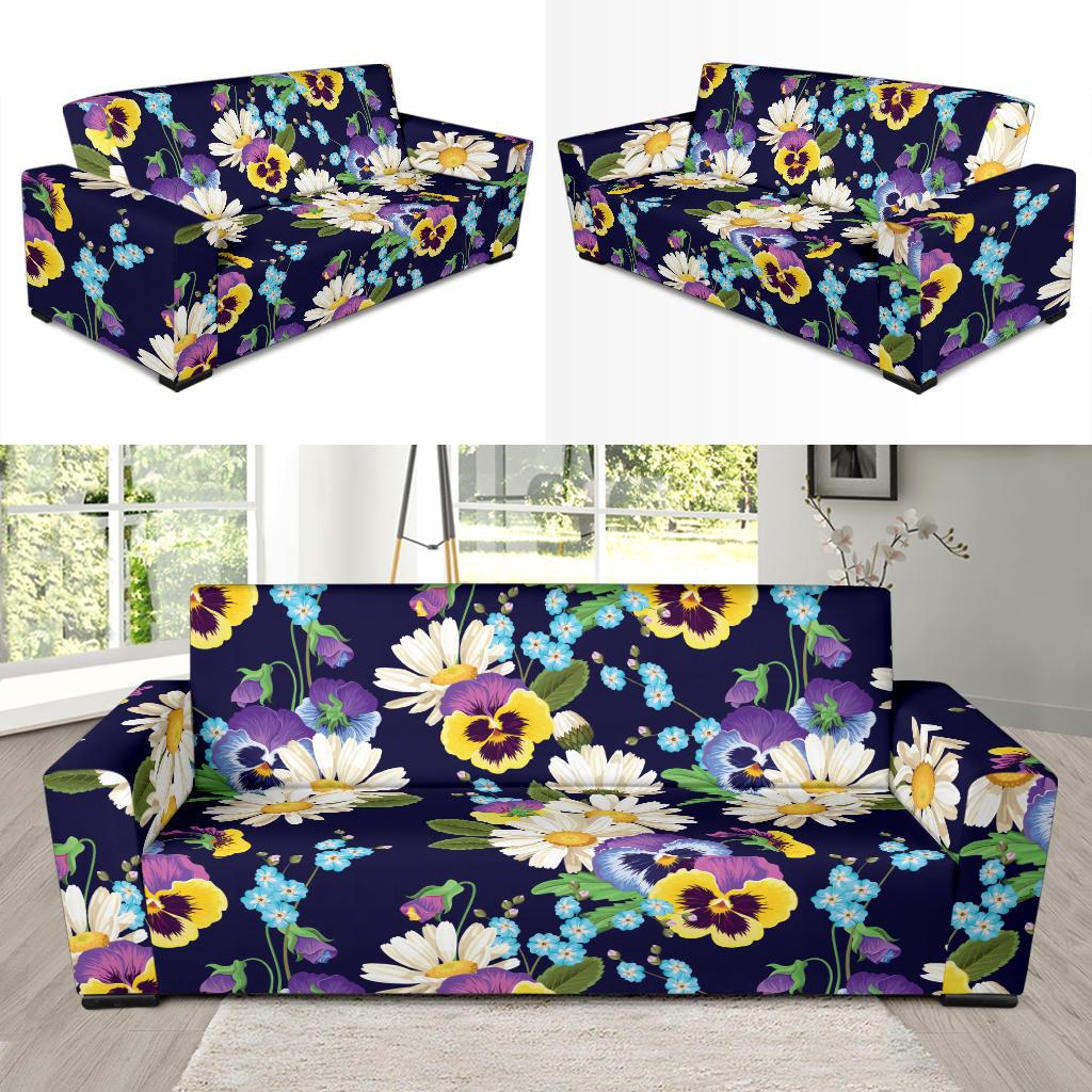 Pansy Pattern Print Design PS03 Sofa Slipcover-JORJUNE.COM