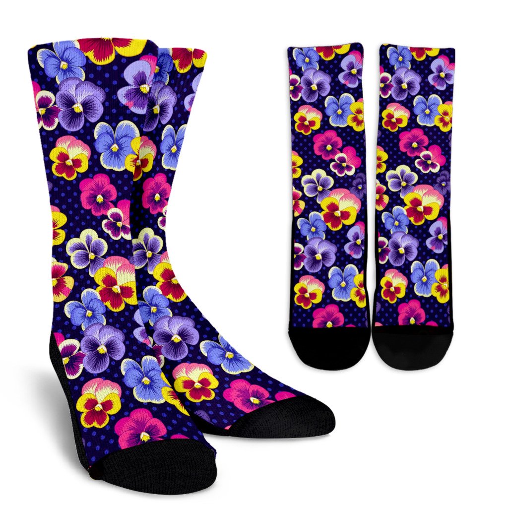 Pansy Pattern Print Design PS04 Crew Socks-JORJUNE.COM