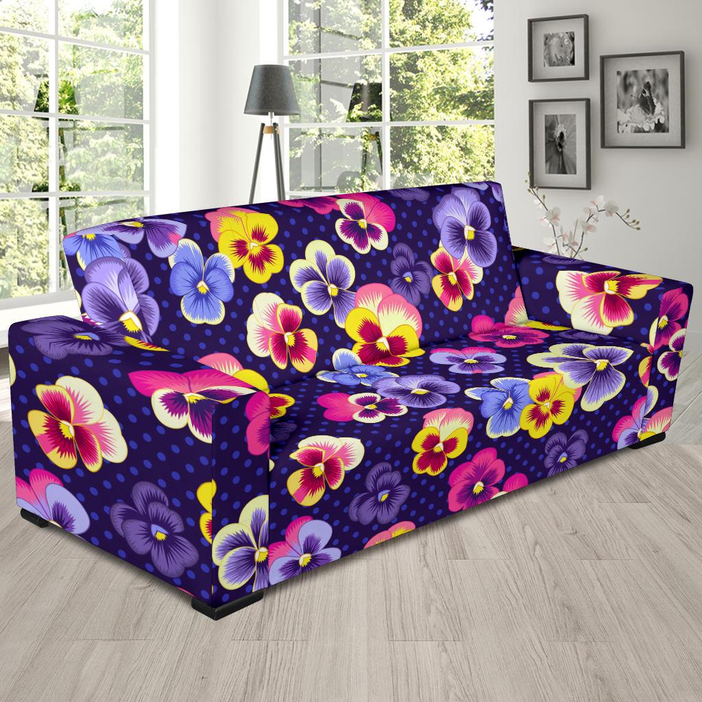 Pansy Pattern Print Design PS04 Sofa Slipcover-JORJUNE.COM