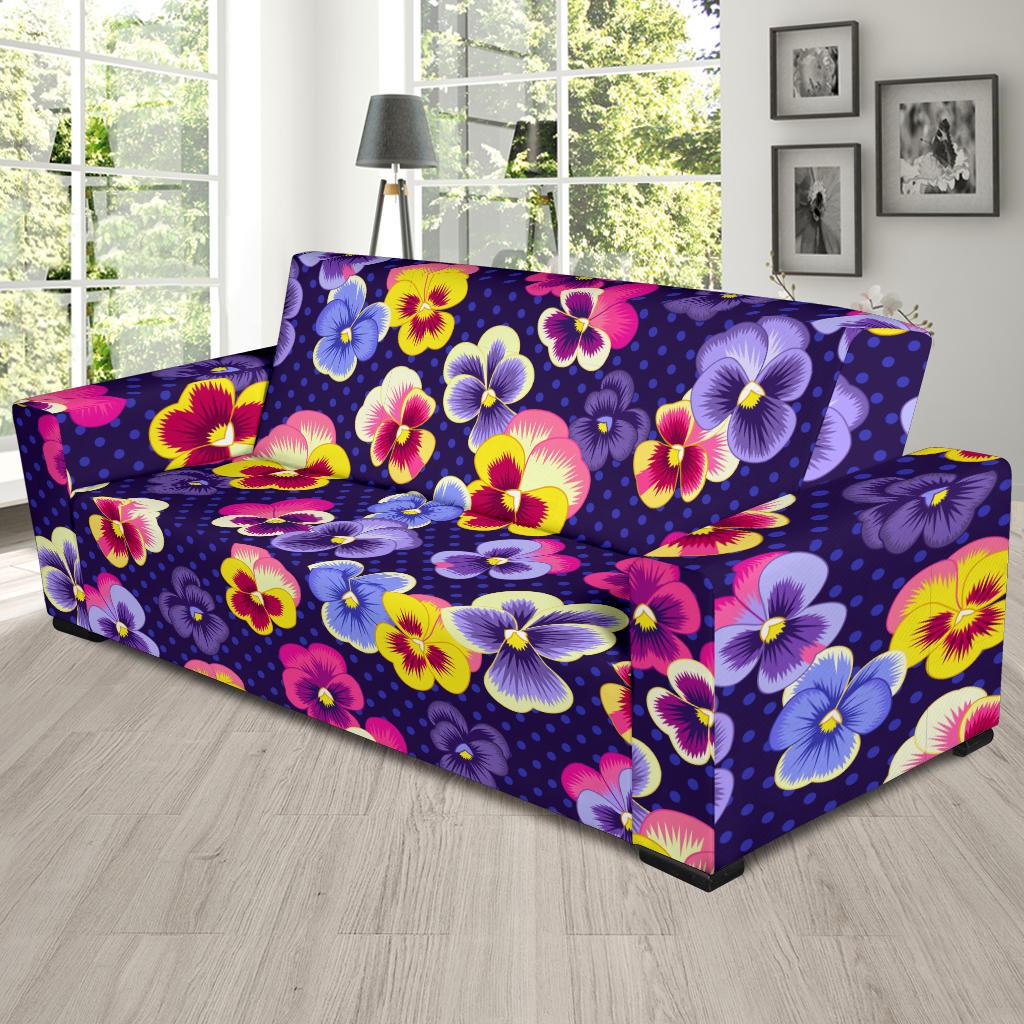 Pansy Pattern Print Design PS04 Sofa Slipcover-JORJUNE.COM