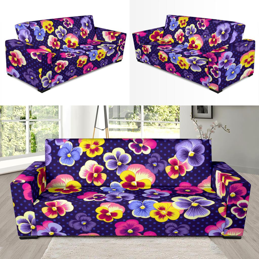 Pansy Pattern Print Design PS04 Sofa Slipcover-JORJUNE.COM