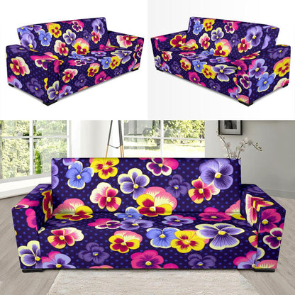 Pansy Pattern Print Design PS04 Sofa Slipcover-JORJUNE.COM