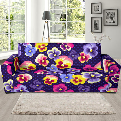 Pansy Pattern Print Design PS04 Sofa Slipcover-JORJUNE.COM