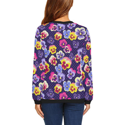Pansy Pattern Print Design PS04 Women Long Sleeve Sweatshirt-JorJune