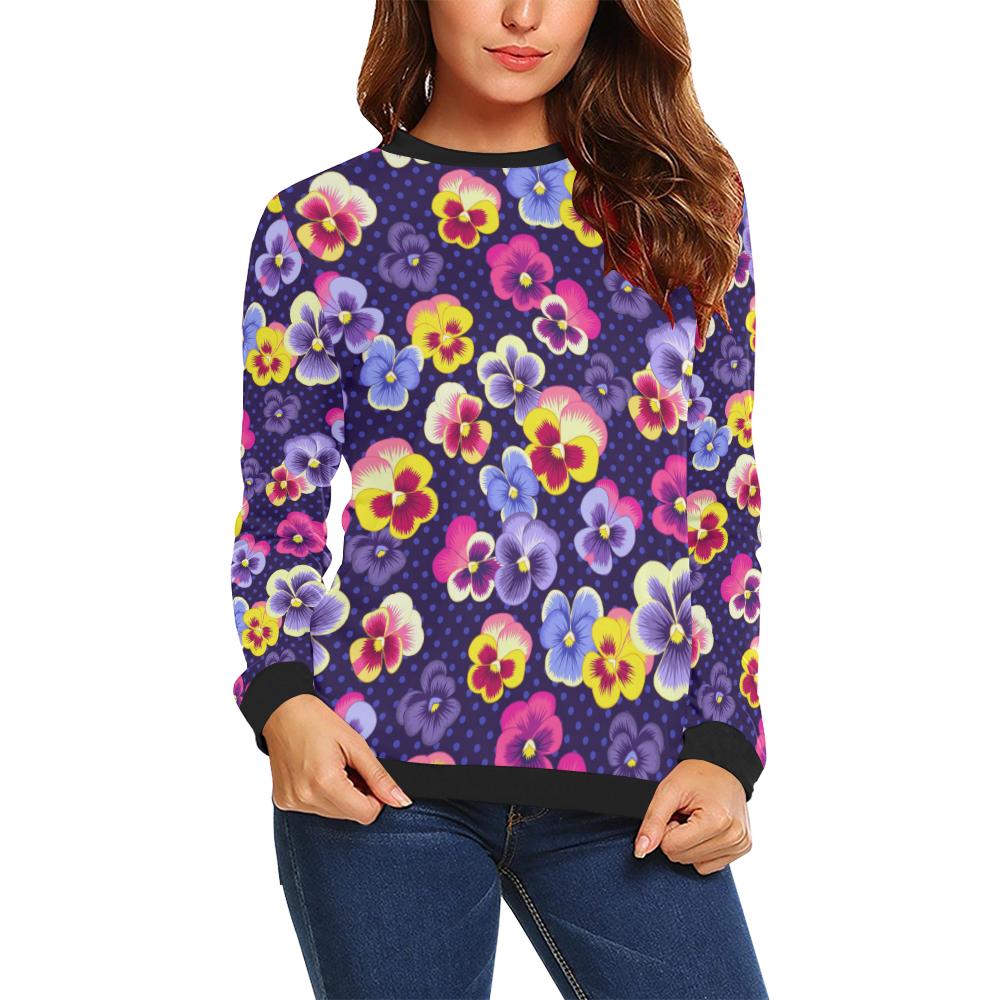 Pansy Pattern Print Design PS04 Women Long Sleeve Sweatshirt-JorJune
