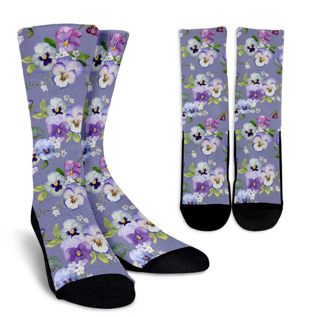 Pansy Pattern Print Design PS05 Crew Socks-JORJUNE.COM