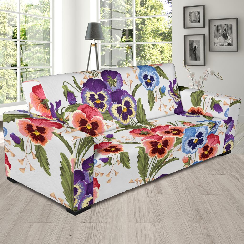 Pansy Pattern Print Design PS06 Sofa Slipcover-JORJUNE.COM
