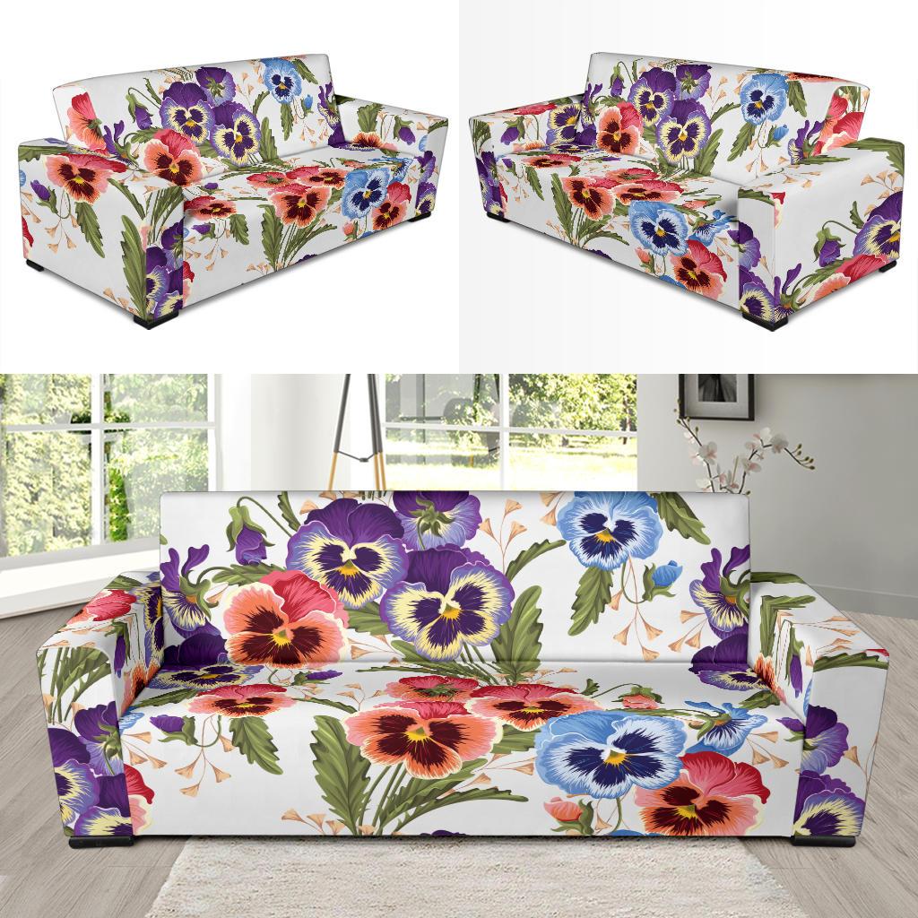 Pansy Pattern Print Design PS06 Sofa Slipcover-JORJUNE.COM