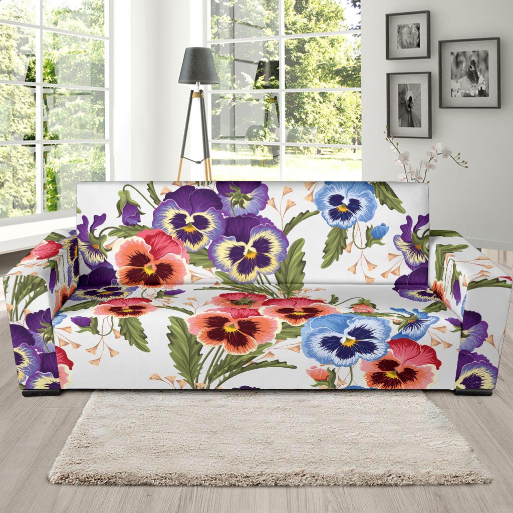 Pansy Pattern Print Design PS06 Sofa Slipcover-JORJUNE.COM