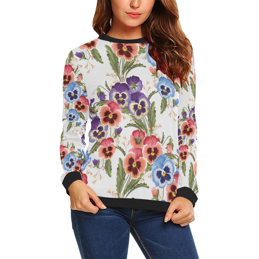 Pansy Pattern Print Design PS06 Women Long Sleeve Sweatshirt-JorJune