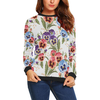 Pansy Pattern Print Design PS06 Women Long Sleeve Sweatshirt-JorJune