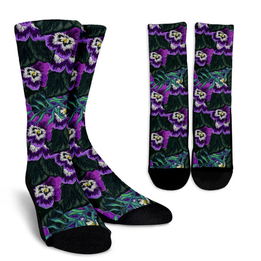 Pansy Pattern Print Design PS07 Crew Socks-JORJUNE.COM