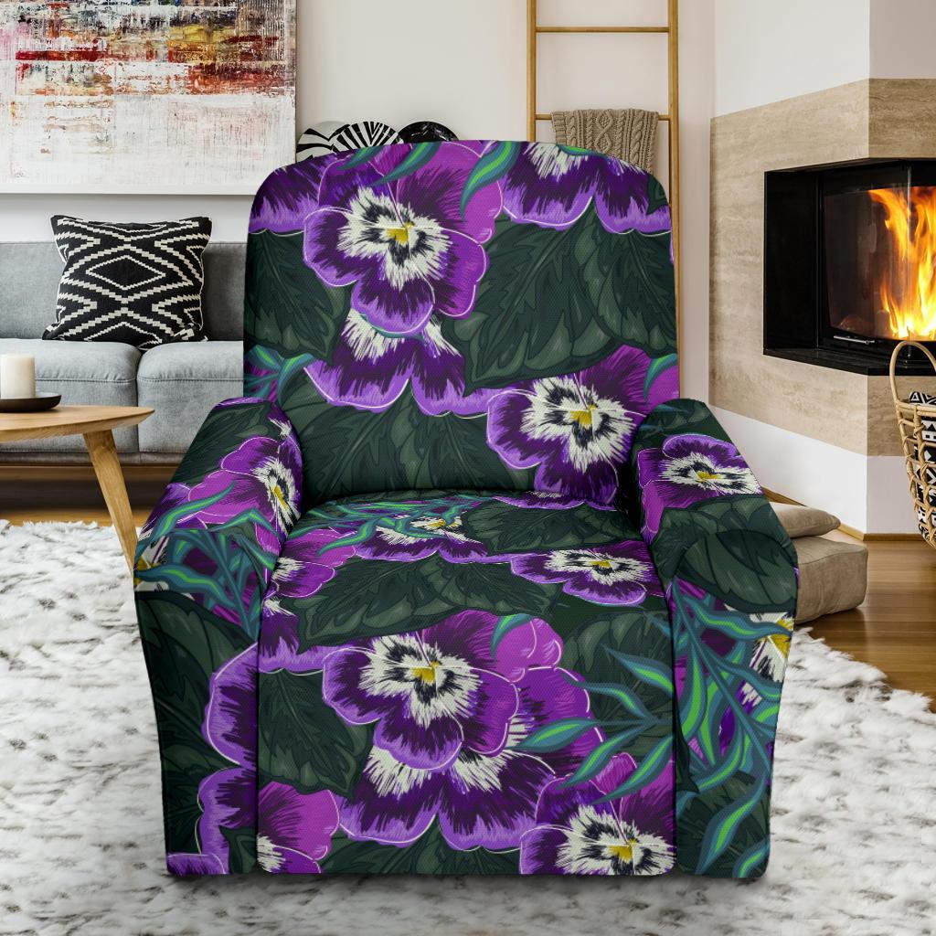 Pansy Pattern Print Design PS07 Recliner Slipcover-JORJUNE.COM