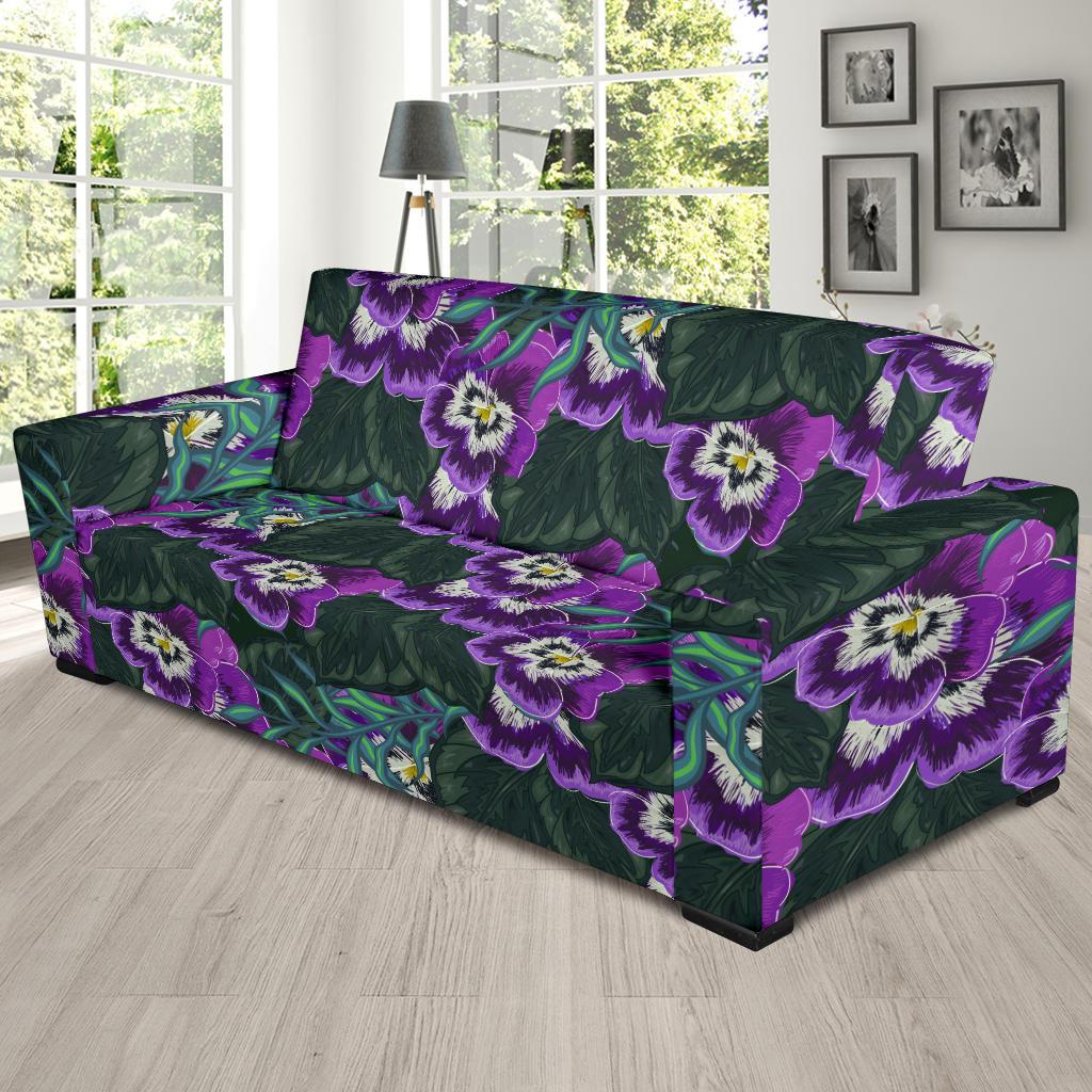 Pansy Pattern Print Design PS07 Sofa Slipcover-JORJUNE.COM