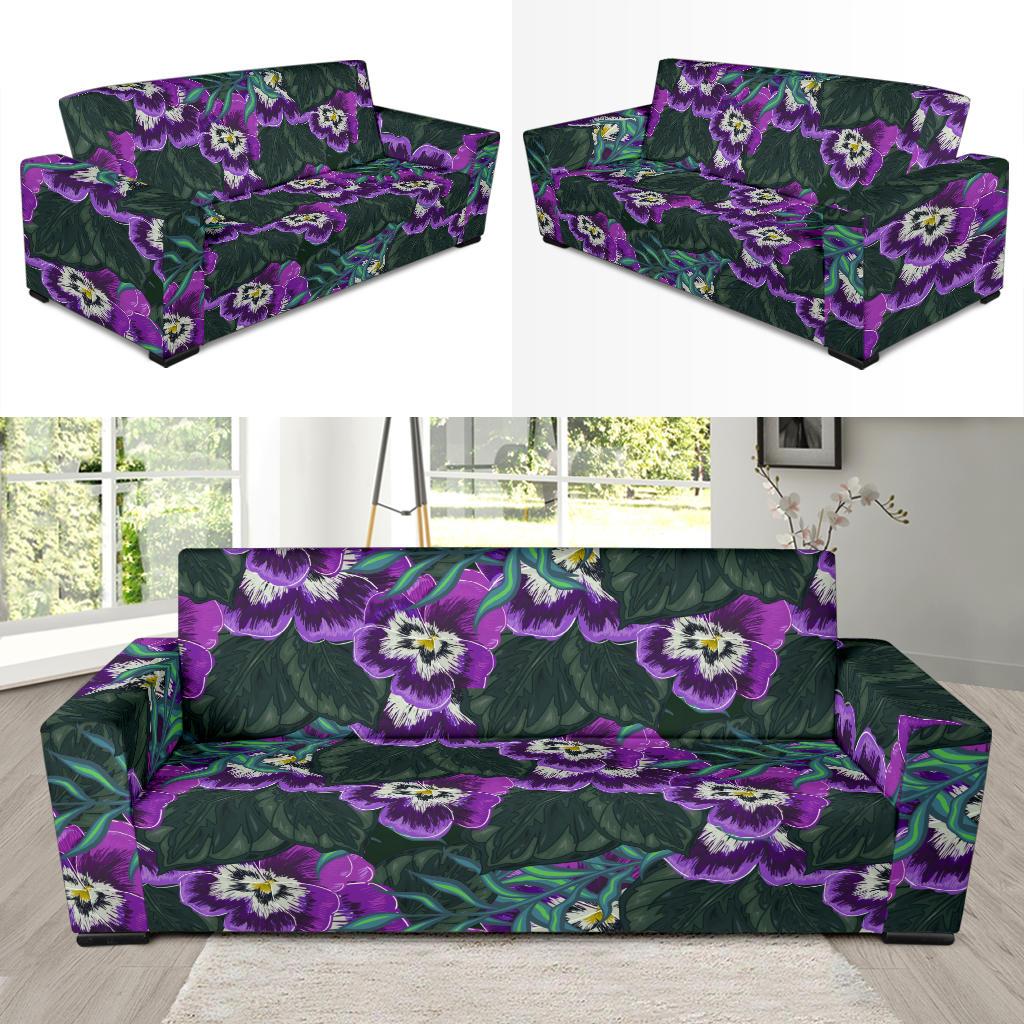 Pansy Pattern Print Design PS07 Sofa Slipcover-JORJUNE.COM