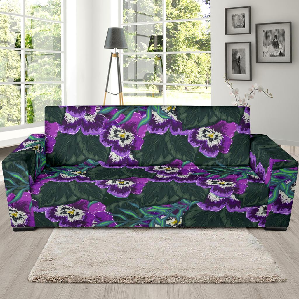 Pansy Pattern Print Design PS07 Sofa Slipcover-JORJUNE.COM