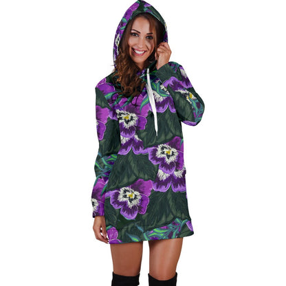 Pansy Pattern Print Design PS07 Women Hoodie Dress