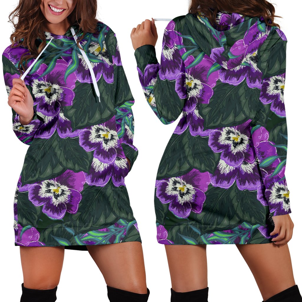 Pansy Pattern Print Design PS07 Women Hoodie Dress