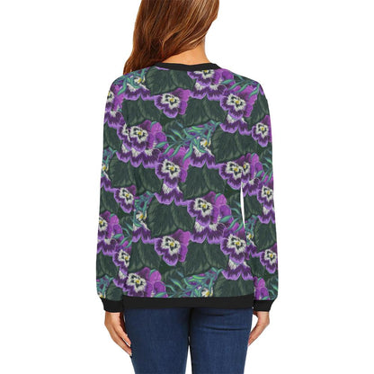 Pansy Pattern Print Design PS07 Women Long Sleeve Sweatshirt-JorJune