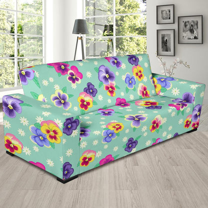 Pansy Pattern Print Design PS08 Sofa Slipcover-JORJUNE.COM