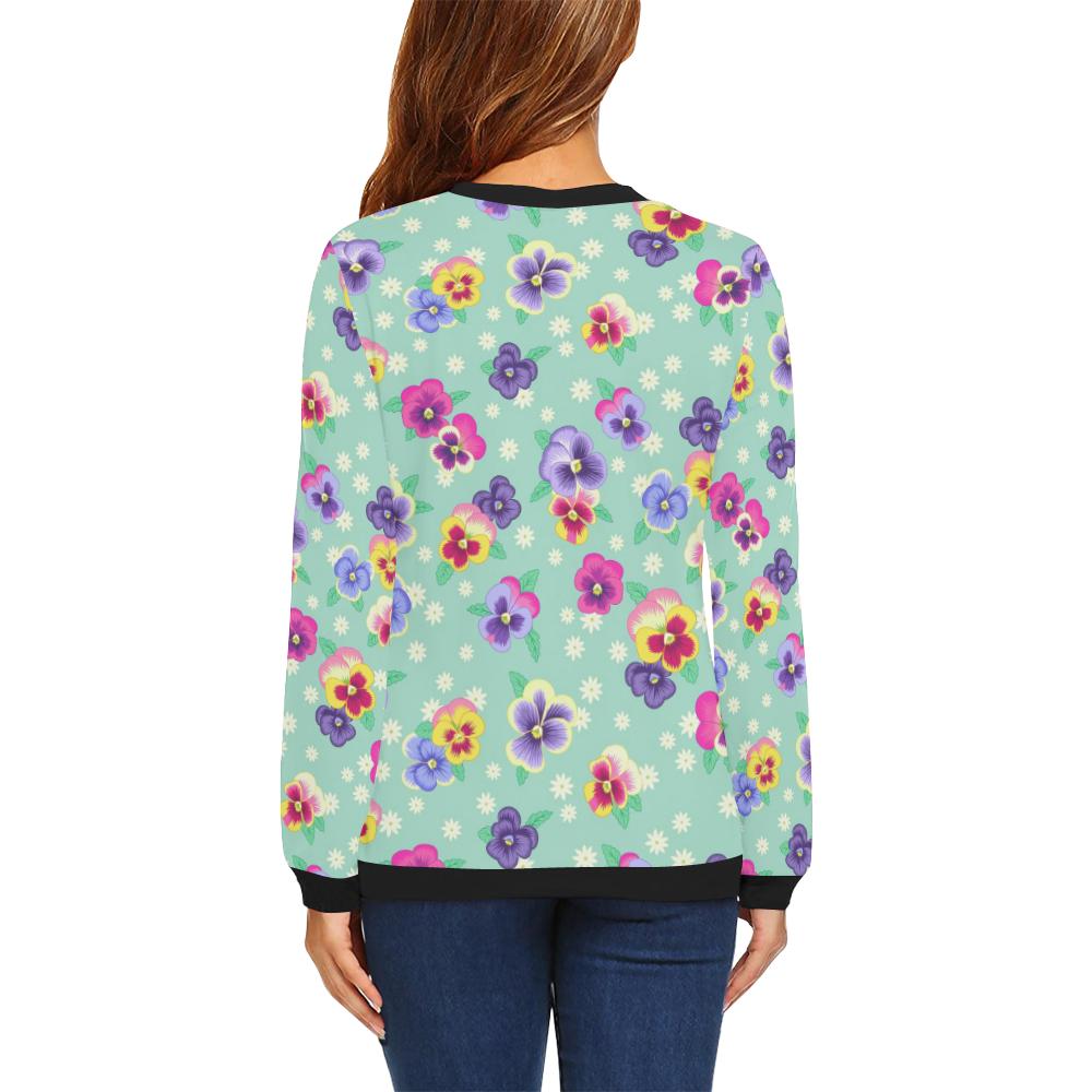 Pansy Pattern Print Design PS08 Women Long Sleeve Sweatshirt-JorJune