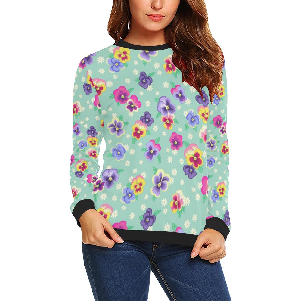 Pansy Pattern Print Design PS08 Women Long Sleeve Sweatshirt-JorJune