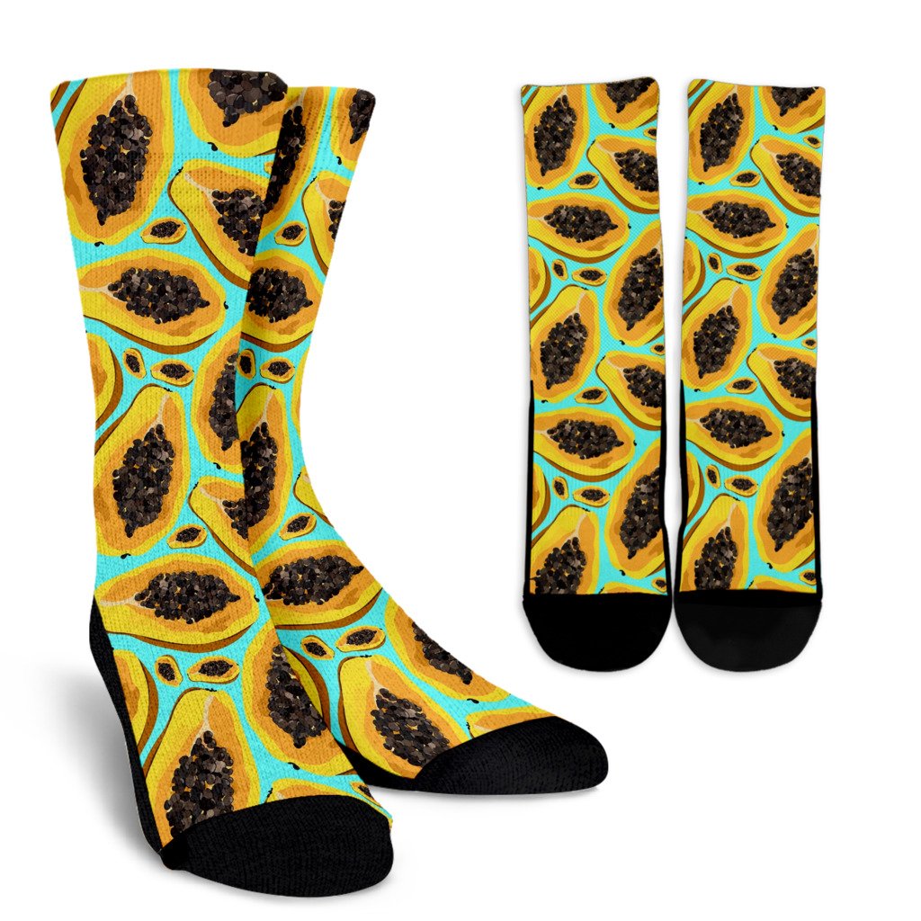 Papaya Pattern Print Design PP03 Crew Socks-JORJUNE.COM