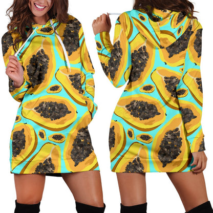 Papaya Pattern Print Design PP03 Women Hoodie Dress